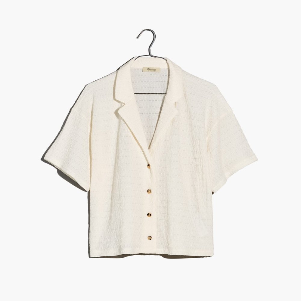 Madewell Crinkle-Knit Button-Front Top in Lighthouse